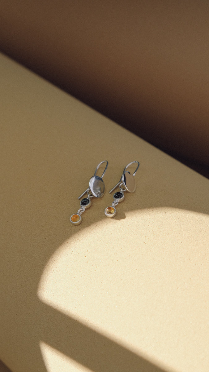 Astres silver earrings Tourmaline & Citrine Stones