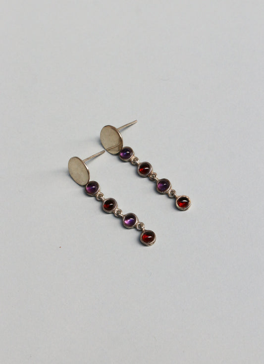 Astres silver earrings Amethyst & Garnet stones